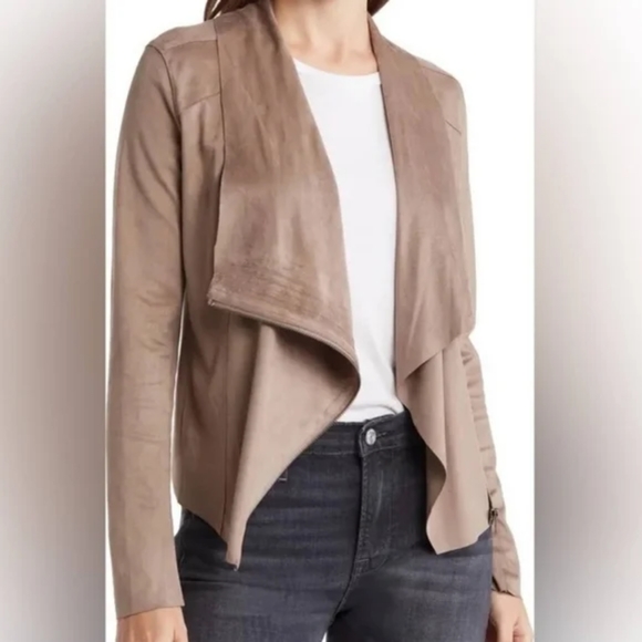 Blank NYC Jackets & Blazers - Blank NYC Faux Taupe Suede Leather Draped Jacket